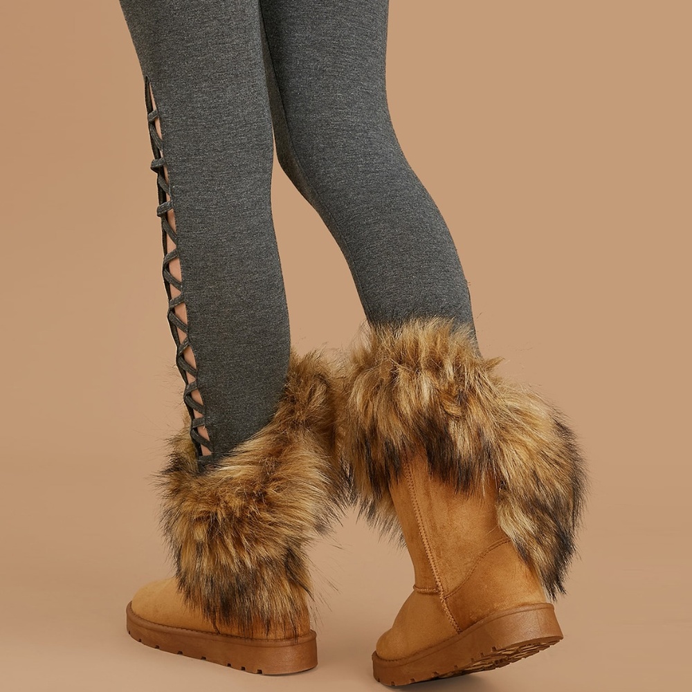NEW🔥 Tan Cozy Pull On Faux Fur Mid Calf Boots - Picture 5 of 5